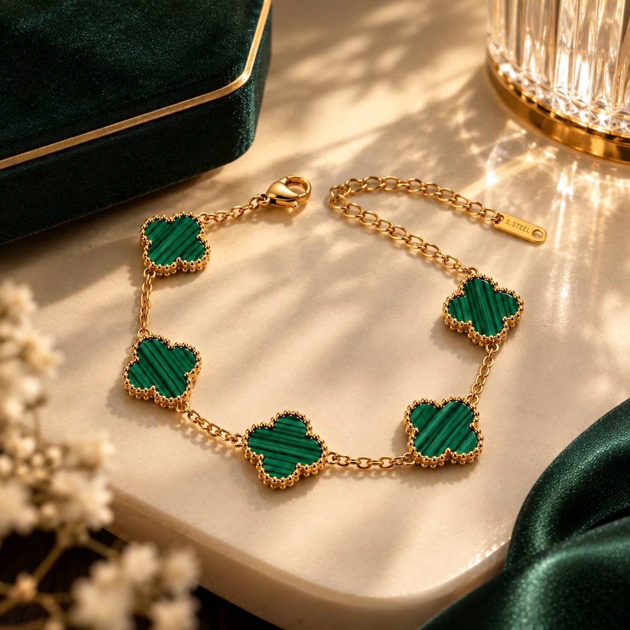 Malachite Clover Élégance Bracelet