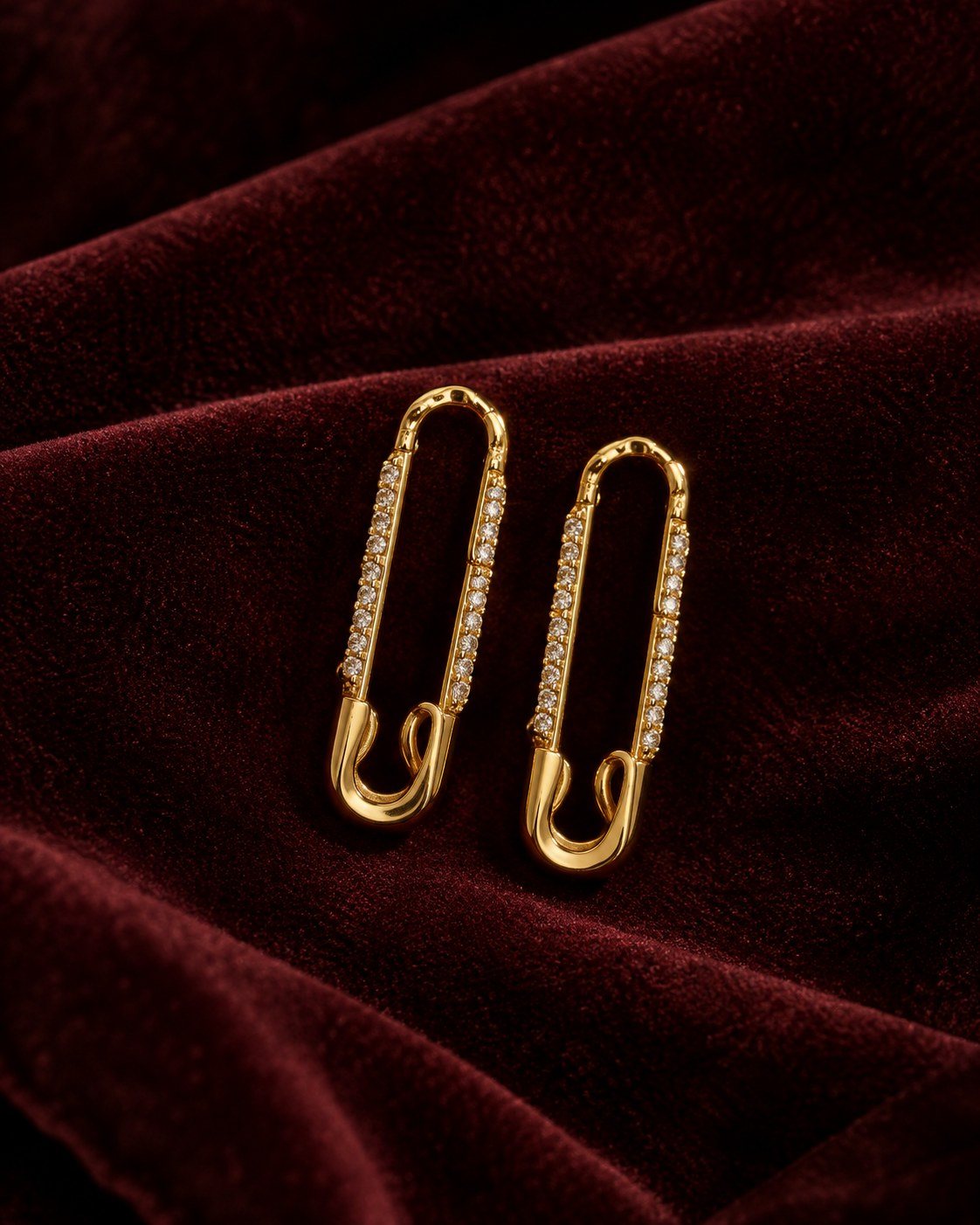 Glam Crystal Safety Pin Drop Earrings