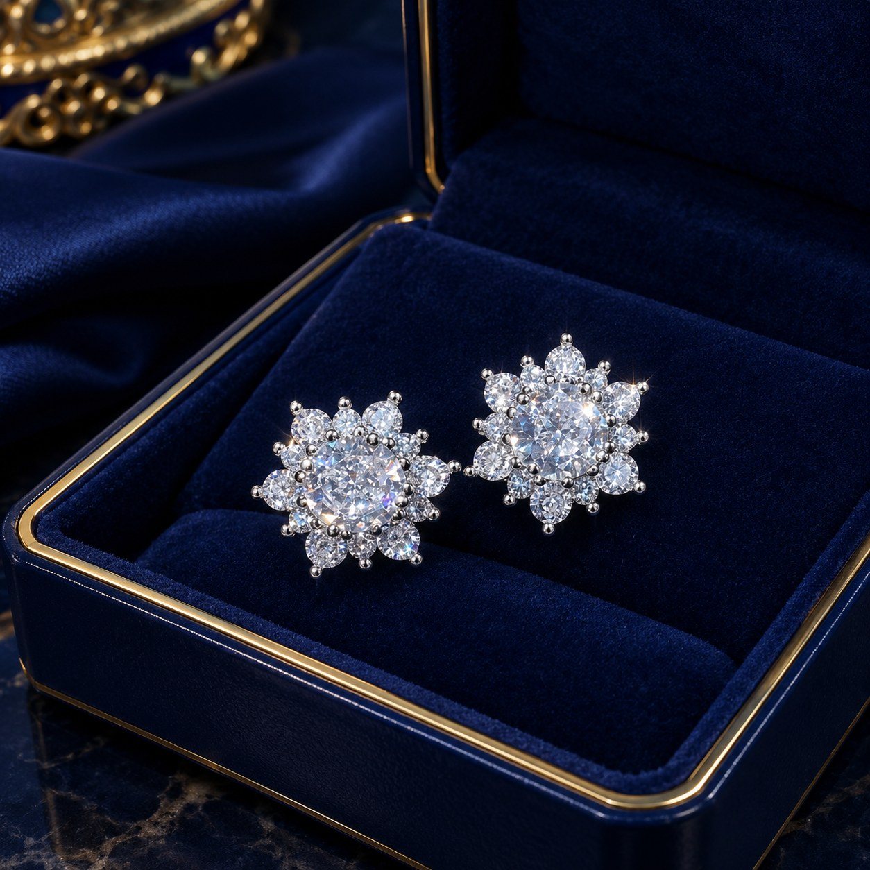 Diamond Cluster Stud Earrings
